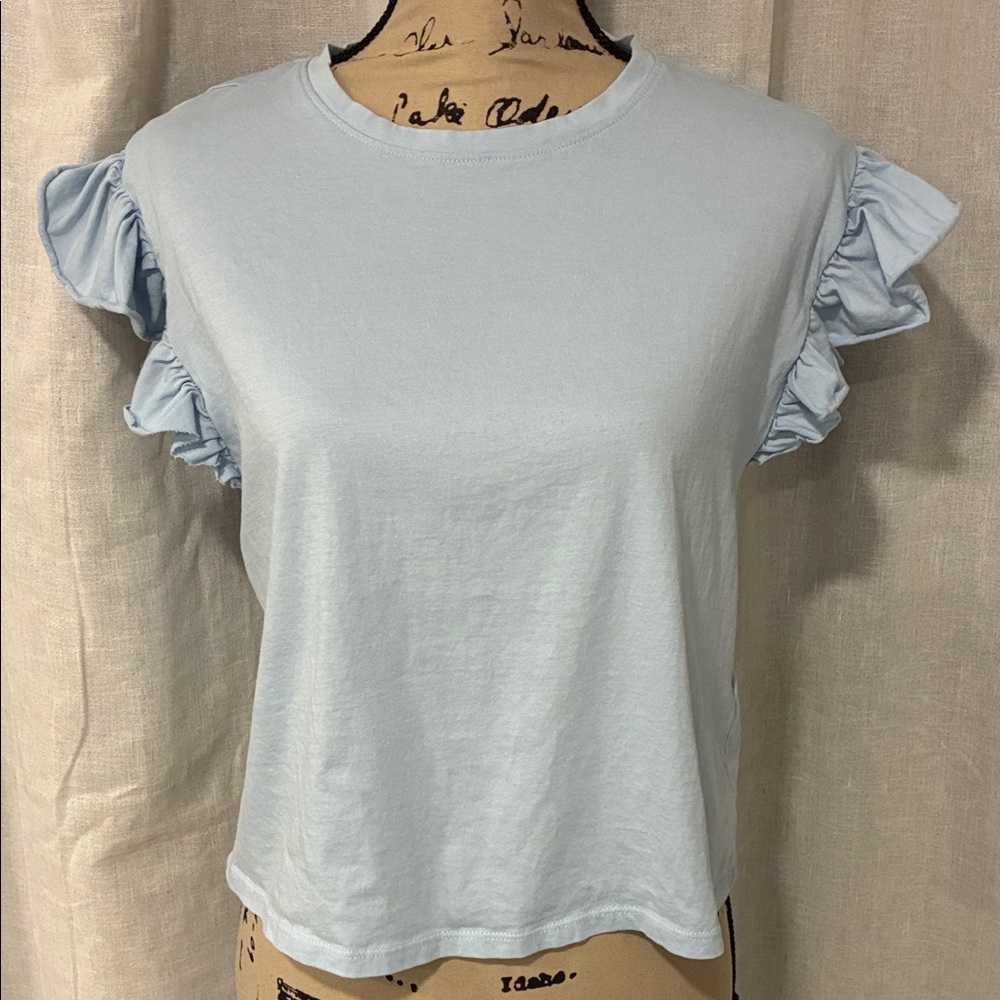 Zara Soft Blue Ruffle Sleeve Tee